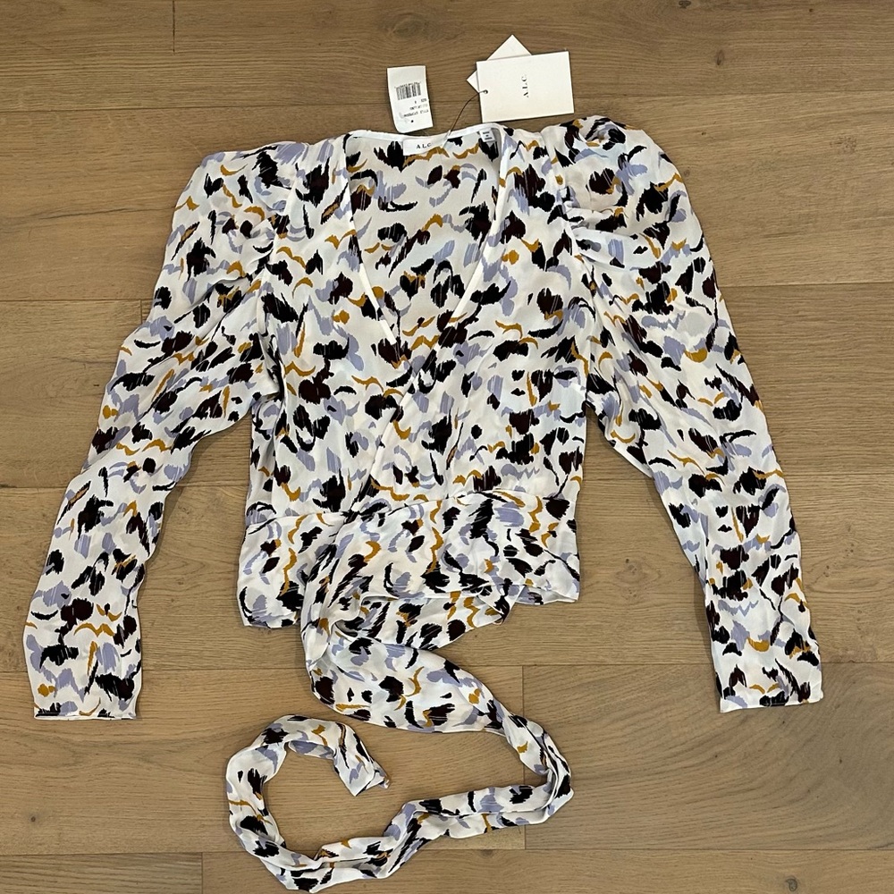 NWT A.L.C. Tessa Print Silk Wrap Top